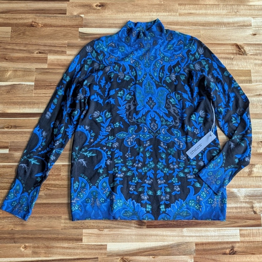 Chicos Medallion Eco Mockneck Turtleneck Sweater Size 00 (0/2 XS)NEW